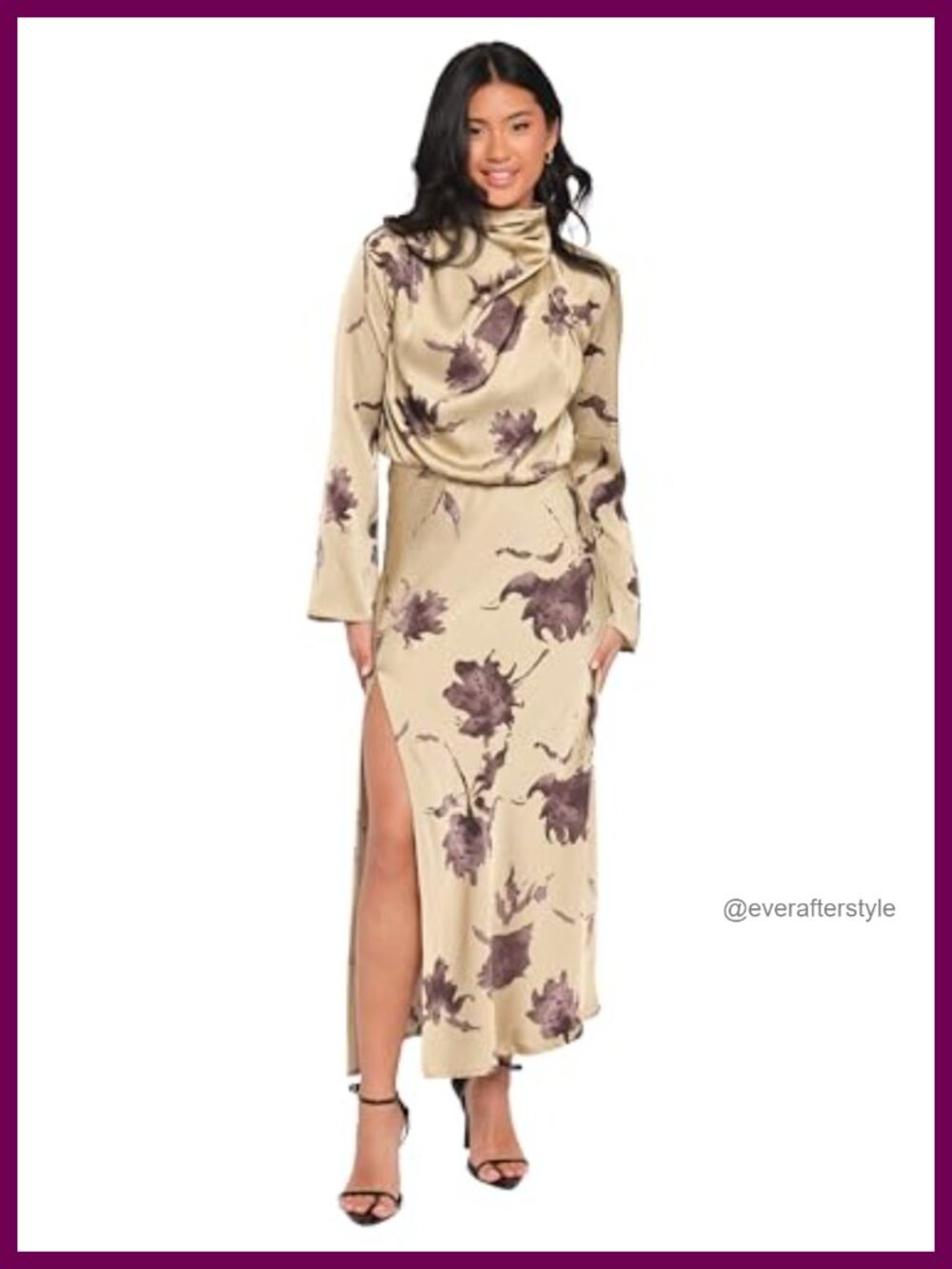 Petal & Pup Kristyn Long Sleeve Midi Dress High Neck Floral Semi Formal